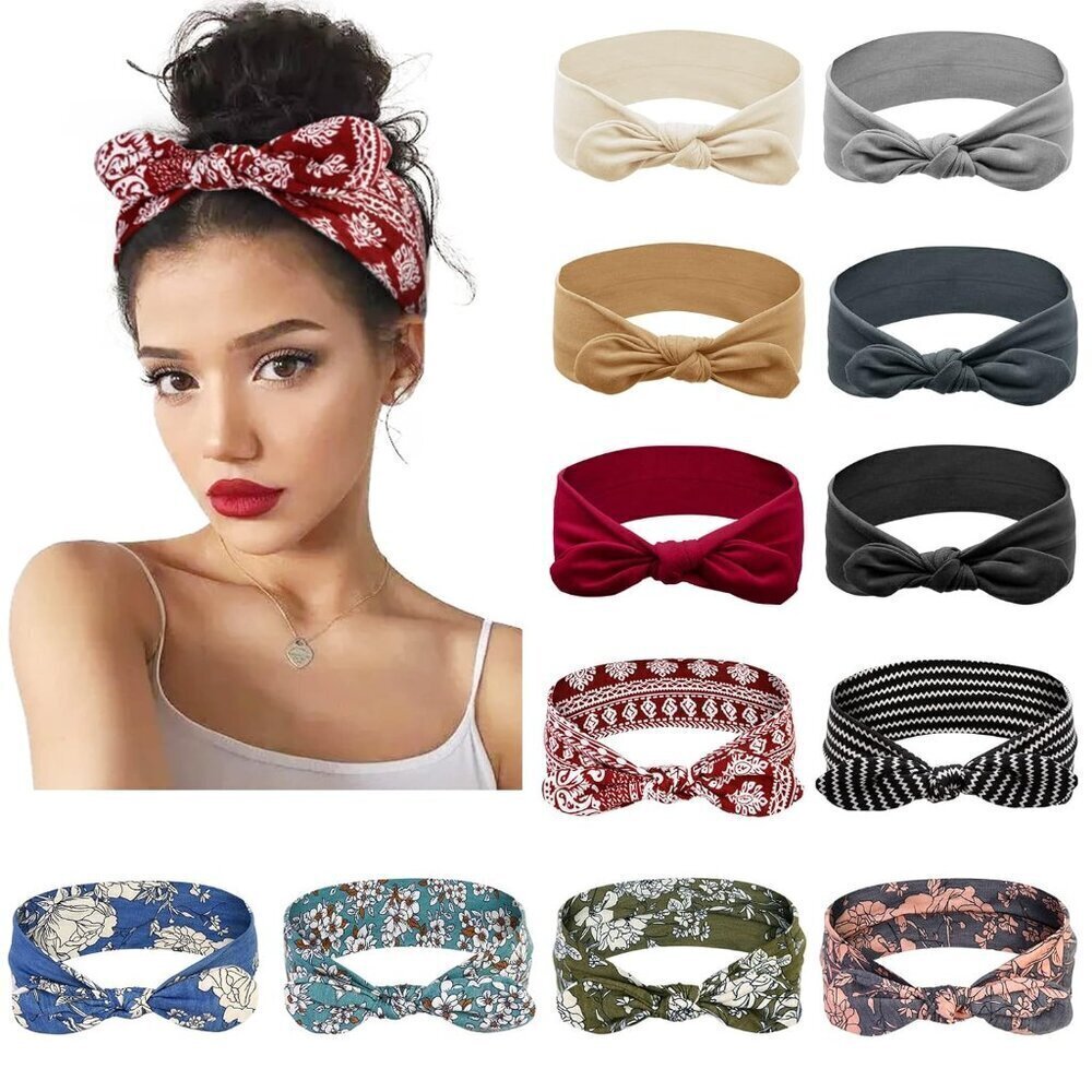 12 Pack Bow Headbands for Women Elastic Hair Band Headwraps Knotted Headband Rab